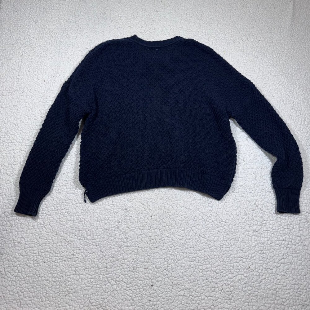 Madewell French Quarter Pullover Sweater Chunky Knit Crew Neck Navy Cotton L - Picture 5 of 7